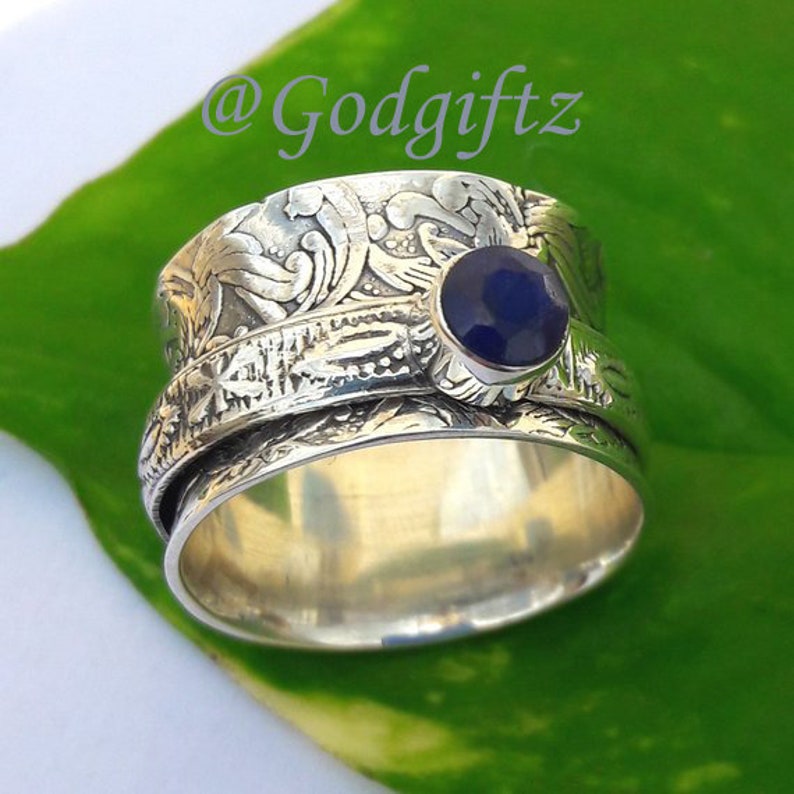 Blue Sapphire Gemstone Ring Silver Ring Silver Jewelry Handmade Ring Thumb Ring Spinner Ring Meditation Ring Fidget Ring Sapphire Jewelry