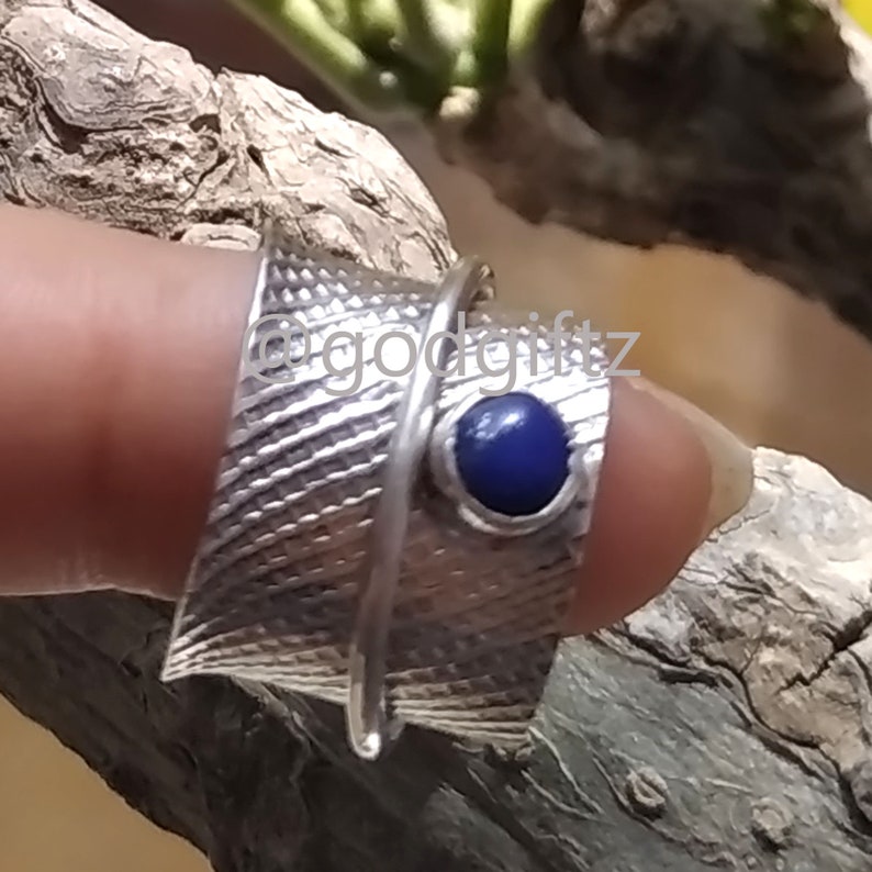 Woman/'s Jewelry Handmade Jewelry Texture Meditation Ring Artisan Gift Blue Stone Ring Designer Ring Spinner Ring Lapis Lazuli Ring