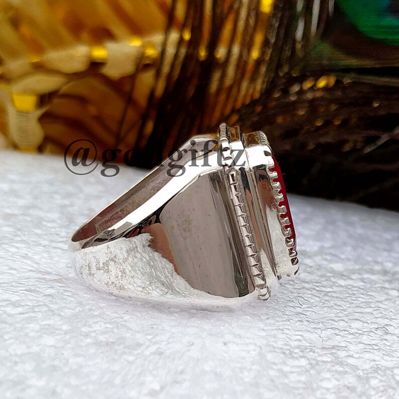 925 Sterling Silver Jewelry - Ruby Gemstone Men's Ring - Statement Ring - Silver Ottoman Men's Ring - Turkish Style Men's Ring