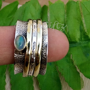Ethiopian Opal Gemstone Ring, Silver Band Spinner, 925-Sterling Silver Ring, Spinner Ring, Opal Spinner Ring, Gift Item Ring, Thumb Ring