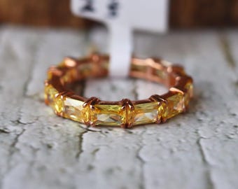Citrine Eternity Band Ring, Sterling Silver, Yellow Wedding Band
