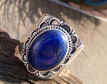 Silverly Sterling Silver Flat Top Ring – Oval Simulated Lapis Lazuli Gemstone In 925 Silver For Women - View #2