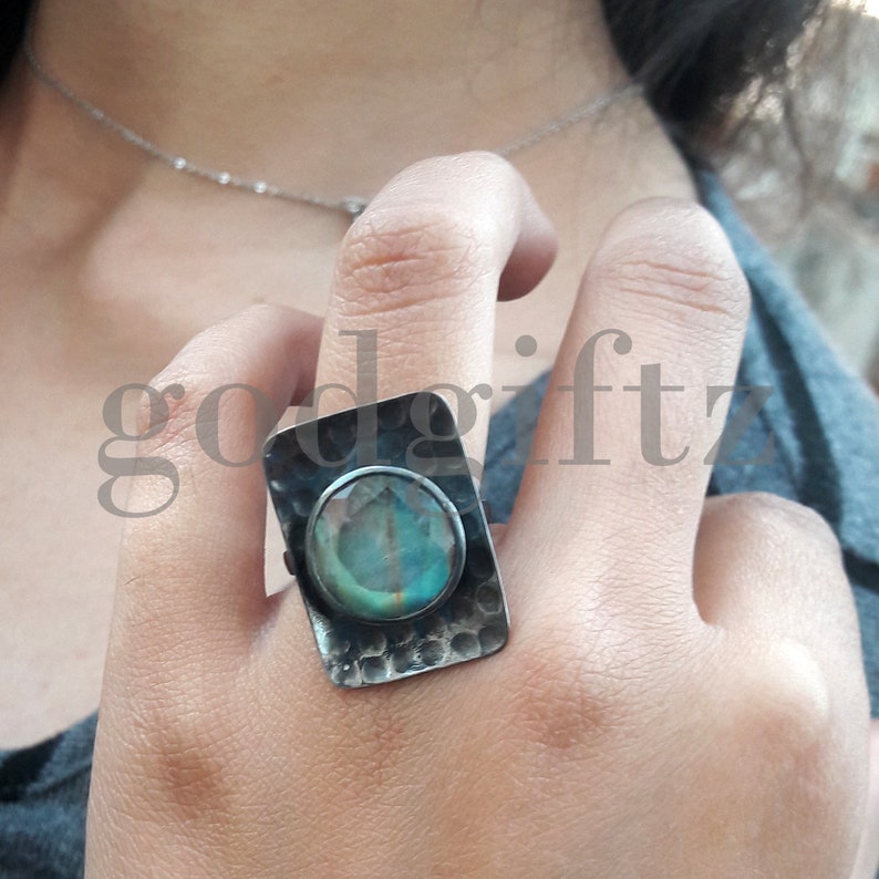 AAA Flashy Rainbow Moonstone Ring Black Rhodium Silver Ring Silver Jewelry Handmade Ring Designer Ring Antique Ring Bridesmaid Gift Womens