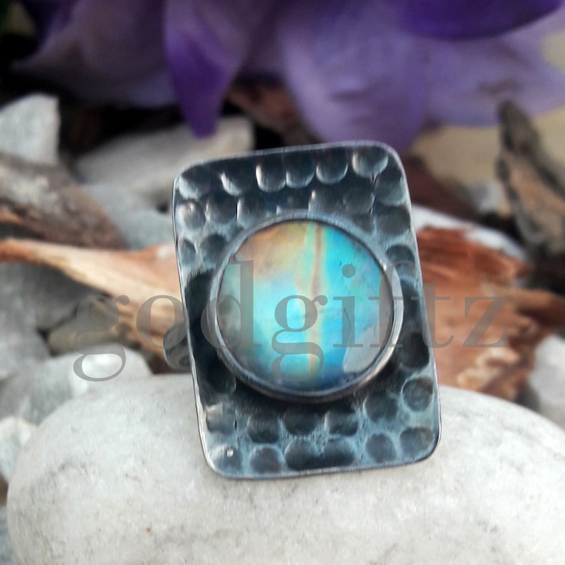 AAA Flashy Rainbow Moonstone Ring Black Rhodium Silver Ring Silver Jewelry Handmade Ring Designer Ring Antique Ring Bridesmaid Gift Womens