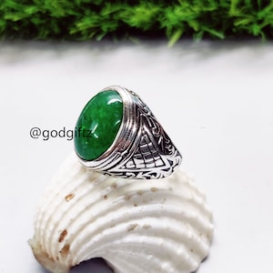 Natural Green Jade Ring: Sterling Silver Gemstone, May Birthstone