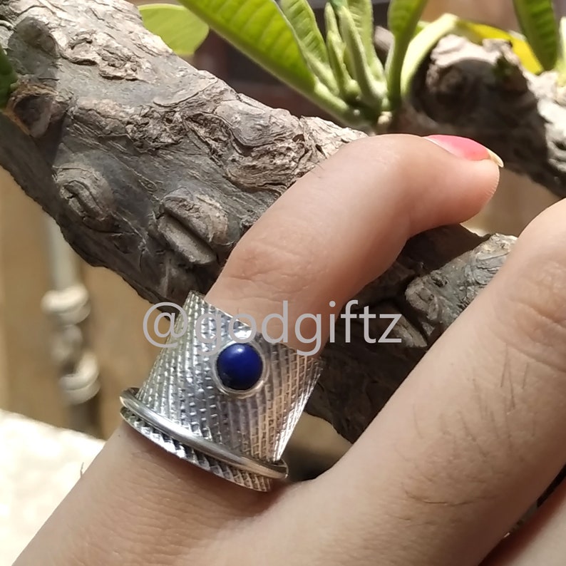 Woman/'s Jewelry Handmade Jewelry Texture Meditation Ring Artisan Gift Blue Stone Ring Designer Ring Spinner Ring Lapis Lazuli Ring