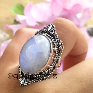 Handmade Rainbow Moonstone Ring | 925 Sterling Silver Moonstone Ring | Boho Gemstone Ring | Gift for Her | Spiritual Jewelry