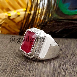 925 Sterling Silver Jewelry - Ruby Gemstone Men's Ring - Statement Ring - Silver Ottoman Men's Ring - Turkish Style Men's Ring