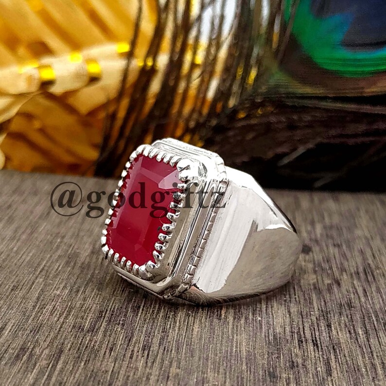 925 Sterling Silver Jewelry - Ruby Gemstone Men's Ring - Statement Ring - Silver Ottoman Men's Ring - Turkish Style Men's Ring