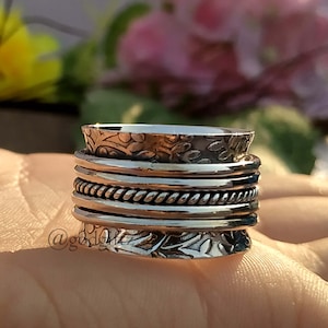 Sterling Silver Flower Spinner Ring: Boho Meditation Fidget Jewelry