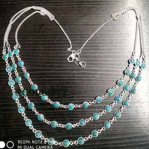 Blue Turquoise Layered Necklace: Sterling Silver Boho Gemstone Jewelry