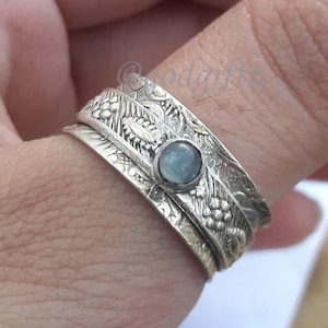 Rainbow Moonstone Spinner Ring | 925 Sterling Silver Ring | Rainbow Moonstone Ring| Meditation Ring |Fidget Antique Boho Spinner Thumb Ring