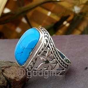 Natural Turquoise Men Ring, Men&#39;s Handmade Ring, Turkish Jewelry, Silver Men Ring, Ottoman Men&#39;s Ring, Gift for Him, Handmade Men&#39;s Ring