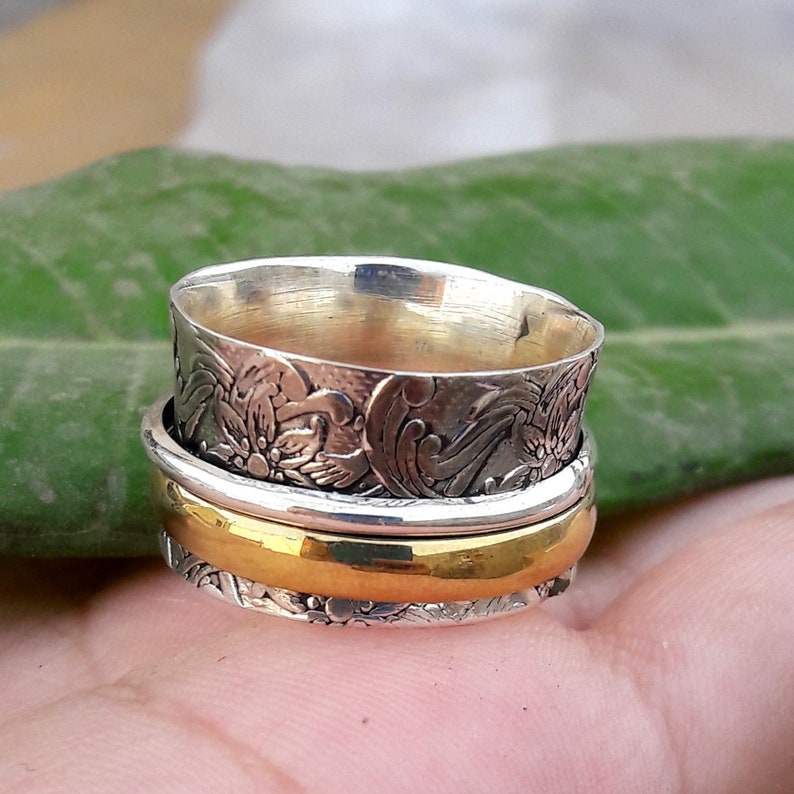 Spinner spinning Ring Two Tone Ring Spinner Ring Anxiety Ring Spinning Ring Handmade Jewelry Fidget Ring Thumb Ring Meditation Ring