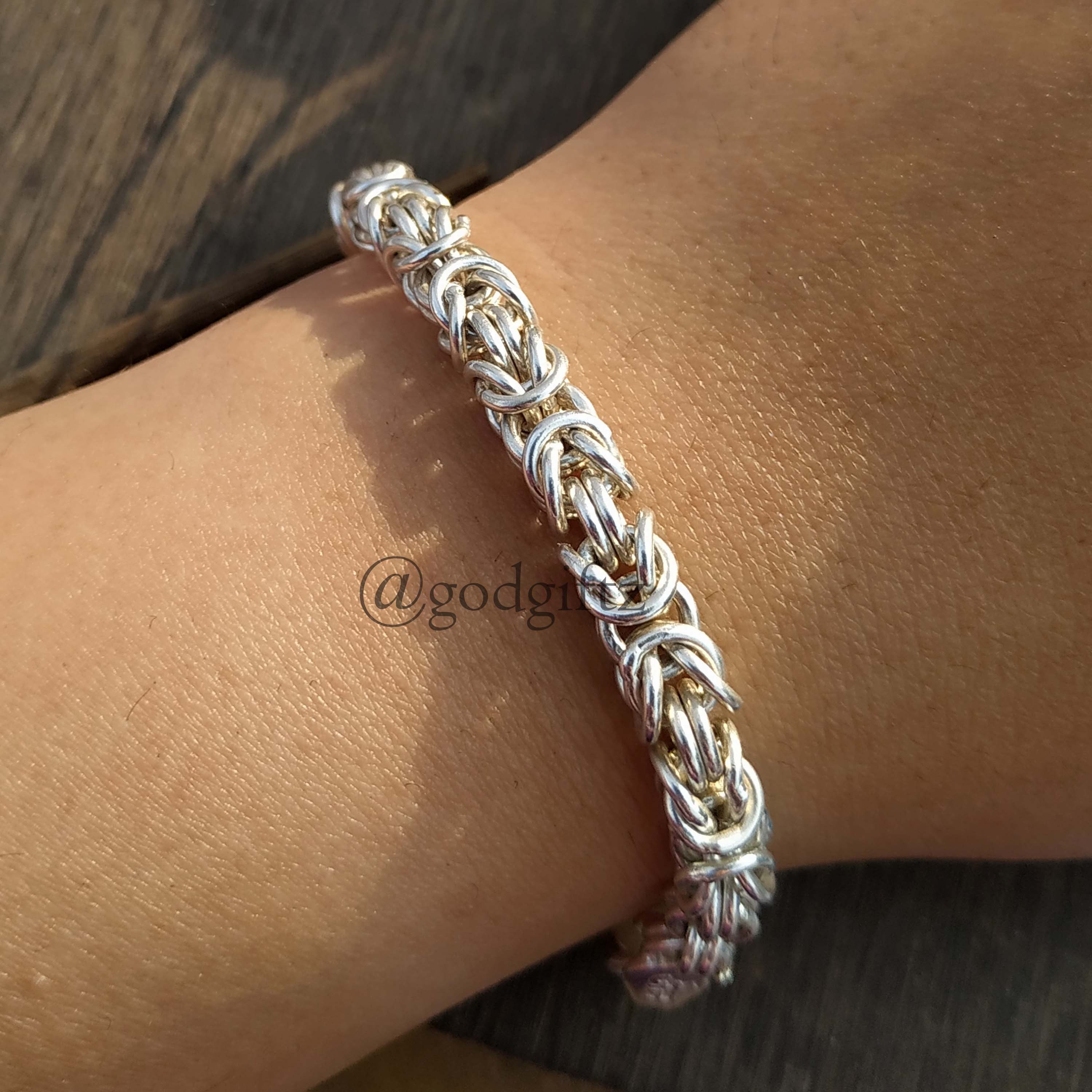 Hammered Sterling Silver Chain Bracelet: Elegant Floral Engraved