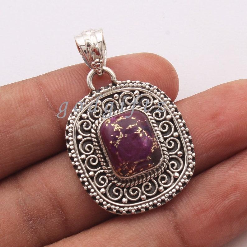 AAA Purple Copper Turquoise Pendant Silver Pendant Silver Jewelry Turquoise Jewelry Boho Style Pendant Velentine Pendant Gift for her Vintag