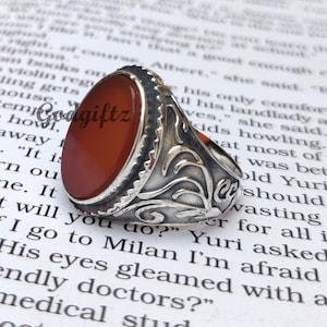 Carnelian Men&#39;s Ring | 925 Sterling Silver Handmade Ring | Unique Men&#39;s Statement Jewelry | Signet Men&#39;s Ring