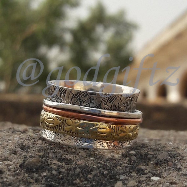 Anxiety Ring Fidget Ring Spinning Ring Christmas Ring Three Tone Ring Handmade Jewelry Meditation Ring Thumb Ring AAA Spinner Ring