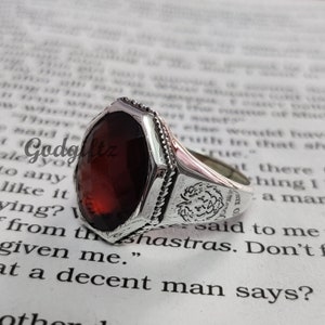 Garnet Gemstone Ring | Oval Cut Garnet Ring For Men | 925 Sterling Silver Ring | Hessonite Garnet Ring | Ottoman Men Ring | Lion Ring
