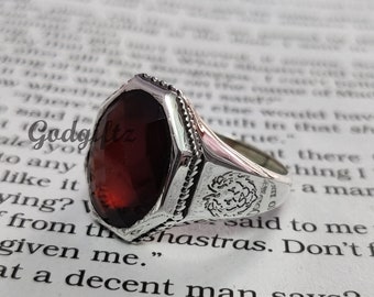 dos anillos de granate hessonita, anillo de diseñador de león y elefante, anillo de hombre otomano, anillo de plata de ley 925, anillo de hombre de piedra preciosa granate
