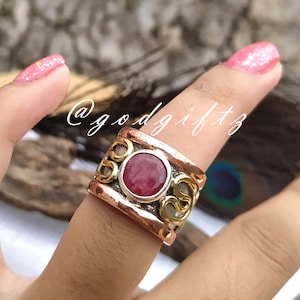 Ruby Gemstone Spinner Ring: Handmade 925 Sterling Silver Boho Statement Ring