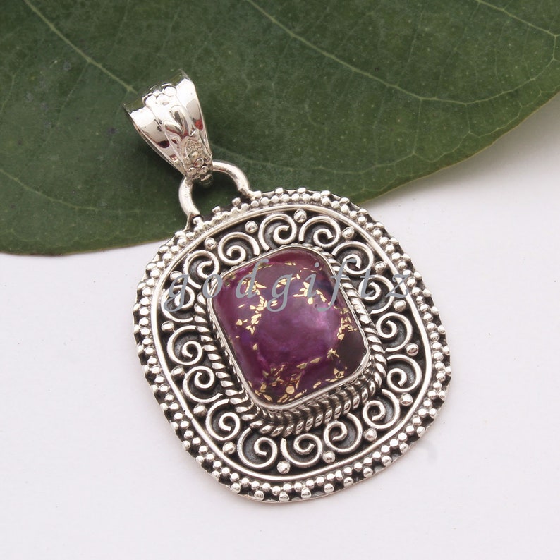 AAA Purple Copper Turquoise Pendant Silver Pendant Silver Jewelry Turquoise Jewelry Boho Style Pendant Velentine Pendant Gift for her Vintag