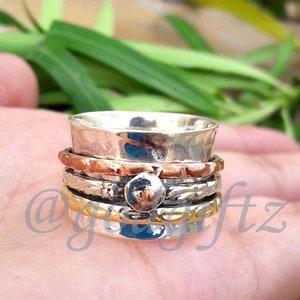 925 Sterling Silver Jewelry - Anxiety Spinner Ring - Meditation Spinning Ring - Thumb Three Band Ring - Handmade Plain Silver Ring Gift
