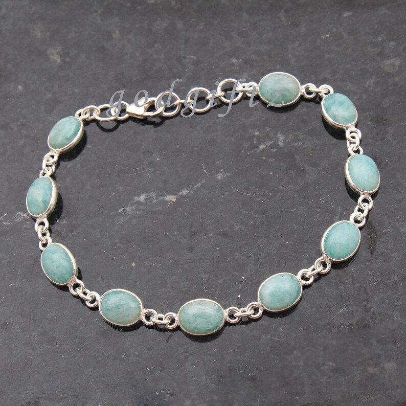 Bridesmaid Gift Bezel Setting Bracelet AAA New Trendy Amazonite Gemstone Bracelet Beautiful Tennis Bracelet Amazonite Jewelry Love Gift