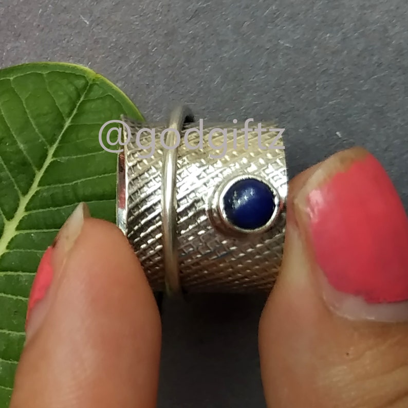 Woman/'s Jewelry Handmade Jewelry Texture Meditation Ring Artisan Gift Blue Stone Ring Designer Ring Spinner Ring Lapis Lazuli Ring