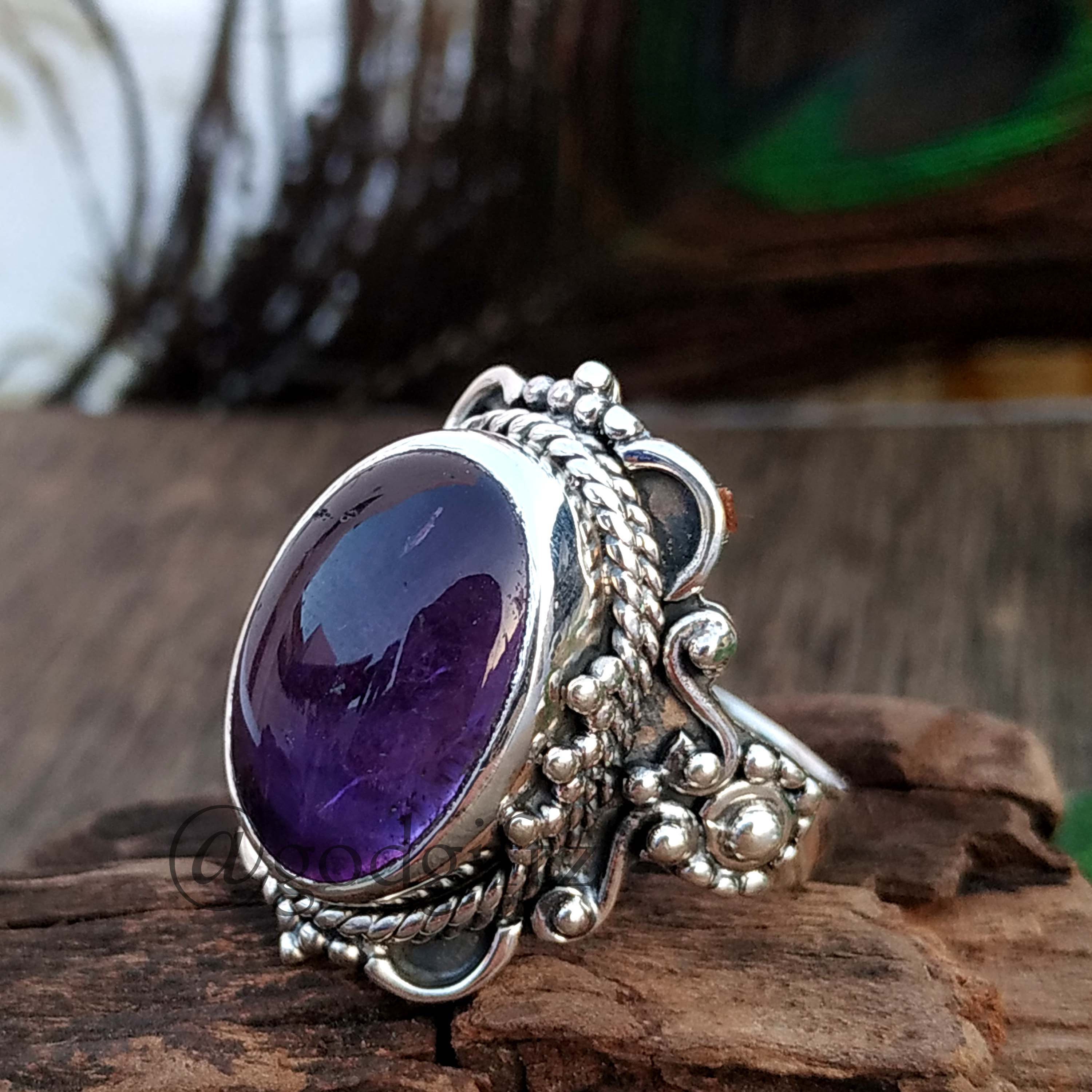 Valentine Sale Purple Amethyst Gemstone Ring Bohemian Silver | Etsy