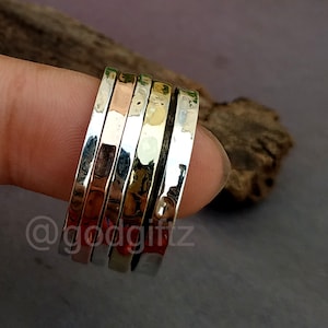 Hammered Sterling Silver Spinner Ring: Three-Tone Meditation Band