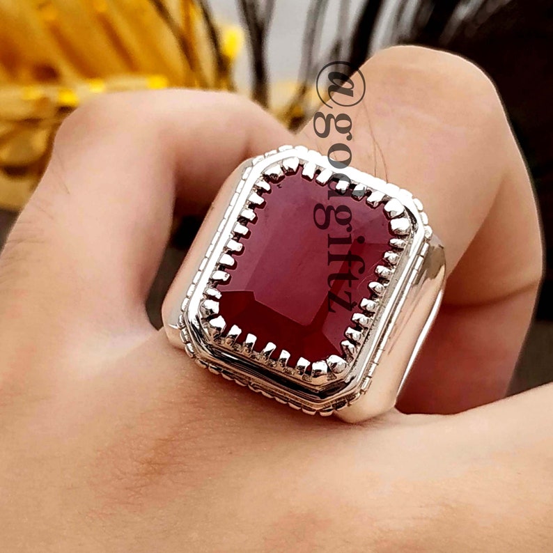 Ruby Gemstone Ring | Ruby Ring For Men | Ruby Gemstone | 925 Sterling Silver Ring |Statement Ring | Silver Ottoman Ring | Turkish Style Ring