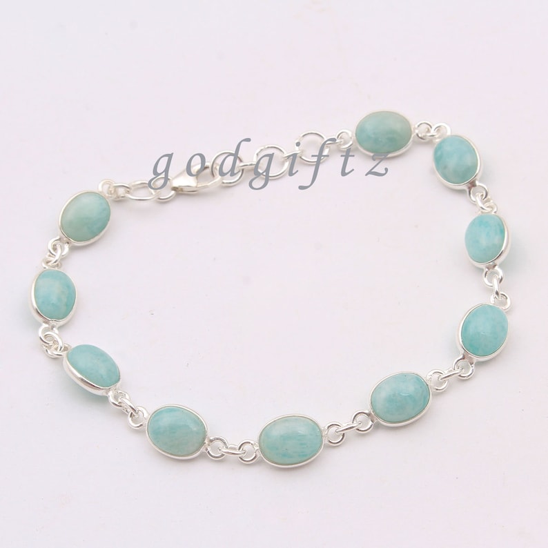 Bridesmaid Gift Bezel Setting Bracelet AAA New Trendy Amazonite Gemstone Bracelet Beautiful Tennis Bracelet Amazonite Jewelry Love Gift