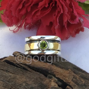 Silver Handmade Ring - Thumb Band Ring - Spinner Ring - Meditation Ring - Fidget Ring - Birthstone Ring - Peridot Gemstone Ring - Jewelry