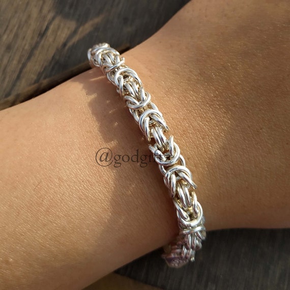 Hammered Sterling Silver Chain Bracelet: Elegant Floral Engraved