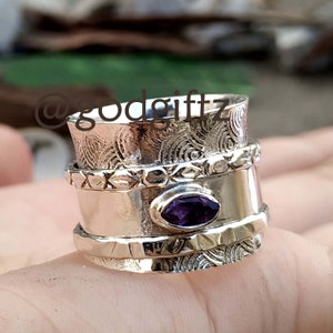Amethyst Spinner Ring, Sterling Silver Band, Boho Worry Ring