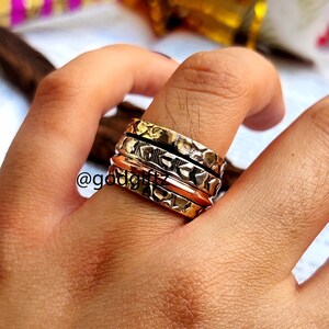 925 Sterling Silver, Spinner Ring - Silver Jewelry - Three Tone Spinner Ring - Meditation Wide Band Ring - Spinner Ring - Gift For Her
