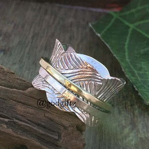 Designer Silver Spinner Ring, Thumb Spinner Ring, 925 Sterling Silver Jewelry, Two Band Spinner Ring,Texture Ring, Worry Band Ring, Gift her