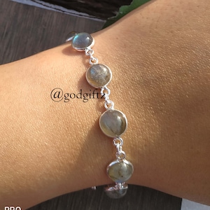 Natural Labradorite Bracelet, 925 Silver Bracelet For Women, Ten Gemstone Bracelet, Adjustable Bracelet, Stone Charm Bracelet Gift For Her