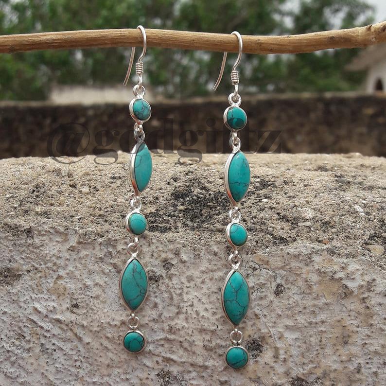 Turquoise Earring Turquoise Jewelry Silver Earring Dangle Etsy