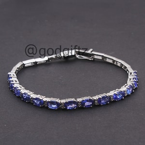 Tanzanite Bracelet, Natural Tanzanite Oval Tennis Bracelet in .925 Sterling Silver, December Birthstone Bracelet, Gifts for Her, Tanzanite
