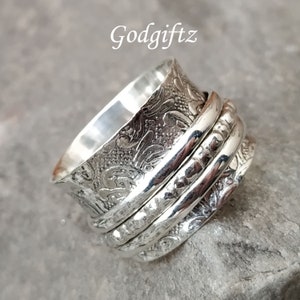 Boho Sterling Silver Spinner Ring: Textured Meditation Band