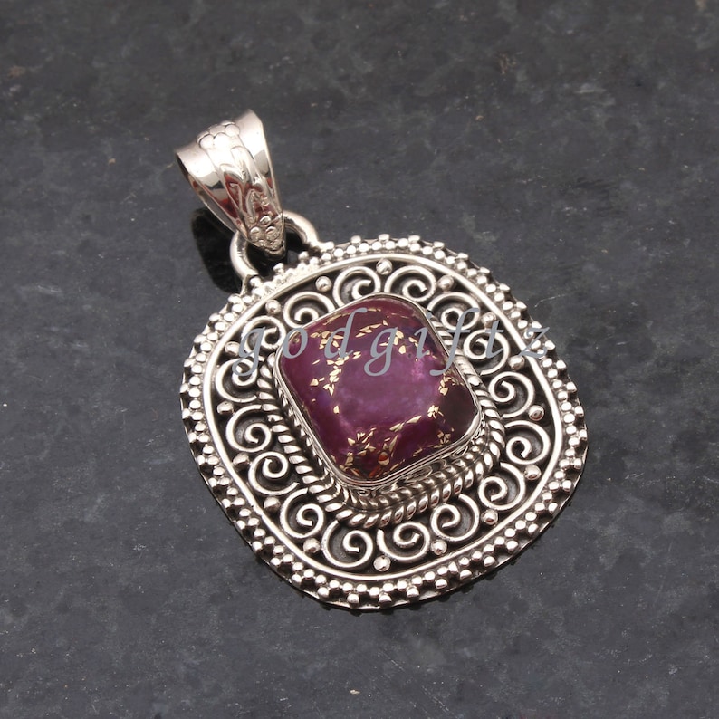 AAA Purple Copper Turquoise Pendant Silver Pendant Silver Jewelry Turquoise Jewelry Boho Style Pendant Velentine Pendant Gift for her Vintag