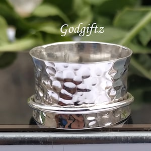 Hammered Silver Spinner Ring | 925 Sterling Silver Meditation Ring | Eternity Fidget Ring | Handmade Spinning Band | Gift for Him or Her