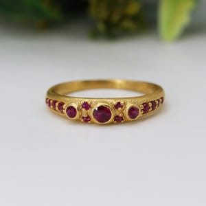 Red Ruby Cocktail Ring, 925 Sterling Silver, Oval Faceted Stone, Dainty Stacking Band