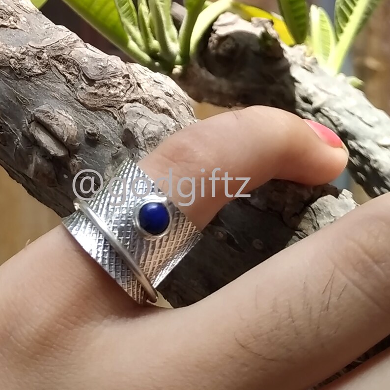 Woman/'s Jewelry Handmade Jewelry Texture Meditation Ring Artisan Gift Blue Stone Ring Designer Ring Spinner Ring Lapis Lazuli Ring