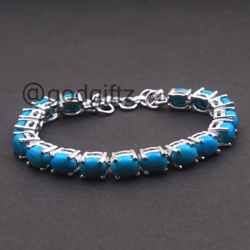 Natural Turquoise Bracelet, 925 Silver Bracelet, Blue Stone shops Bracelet, Arizona Sleeping Beauty, Tennis Bracelet,December Birthstone Bracelet