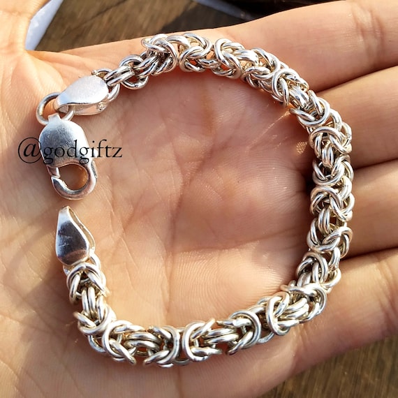 Hammered Sterling Silver Chain Bracelet: Elegant Floral Engraved