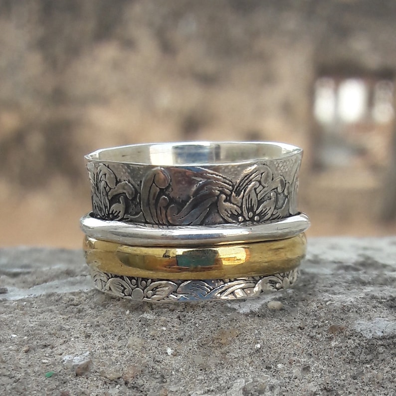 Spinner spinning Ring Two Tone Ring Spinner Ring Anxiety Ring Spinning Ring Handmade Jewelry Fidget Ring Thumb Ring Meditation Ring