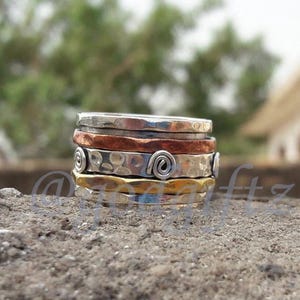 Sterling Silver Three Tone Spinner Ring: Handmade Anxiety Meditation Jewelry